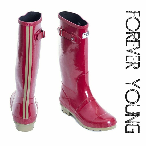 Women's Rainboots, Tall Rubber Rain Boots, RB-1536, Red - Picture 1 of 5
